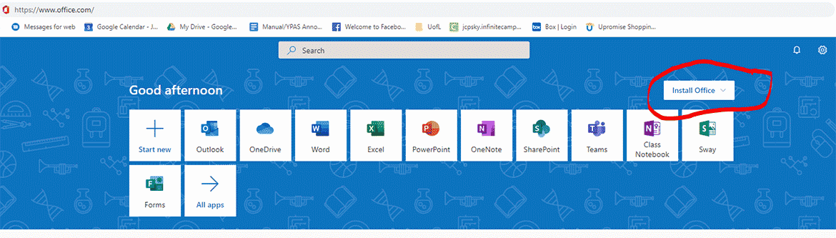Install office by logging into Office 365 and clicking on the 
