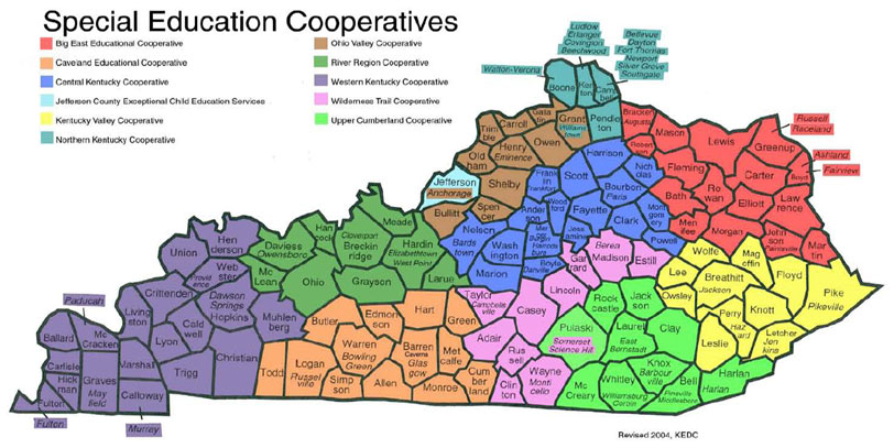 Map of Kentucky Counties with Special Education Cooperatives