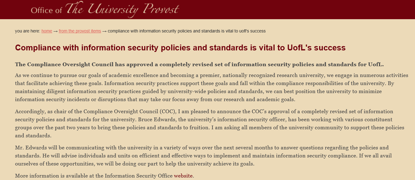 University of Connecticut Information Security Policy According