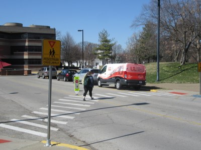 New pedestrian crossing on W. Brandeis Ave.