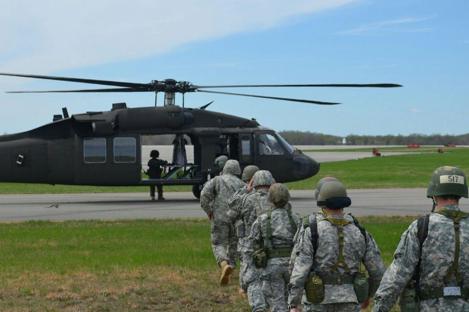 Cadets preparing to board the UH-60