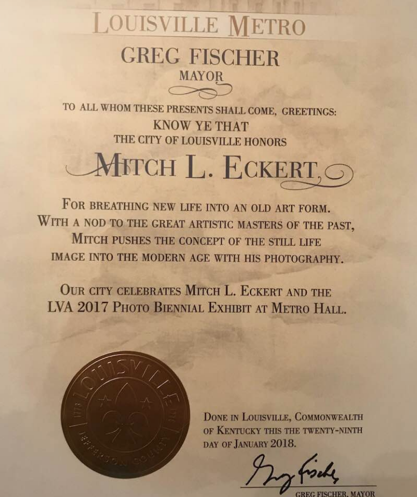 Award to Professor Mitch Eckert by Mayor Fischer.