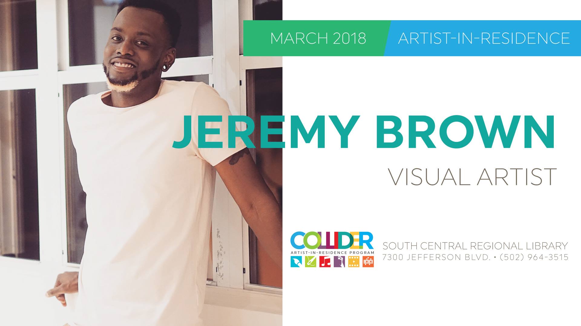 Jeremy Brown (BA 2017) chosen as Artist-In-Residence for Louisville Public Library