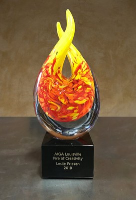 Professor Leslie Friesen glass trophy award from AIGA Louisville