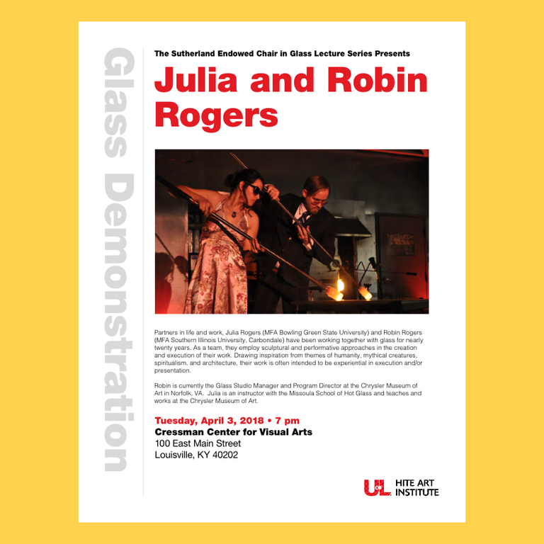 Visiting artist Julia and Robin Rogers poster with visiting dates and a brief bio about them.