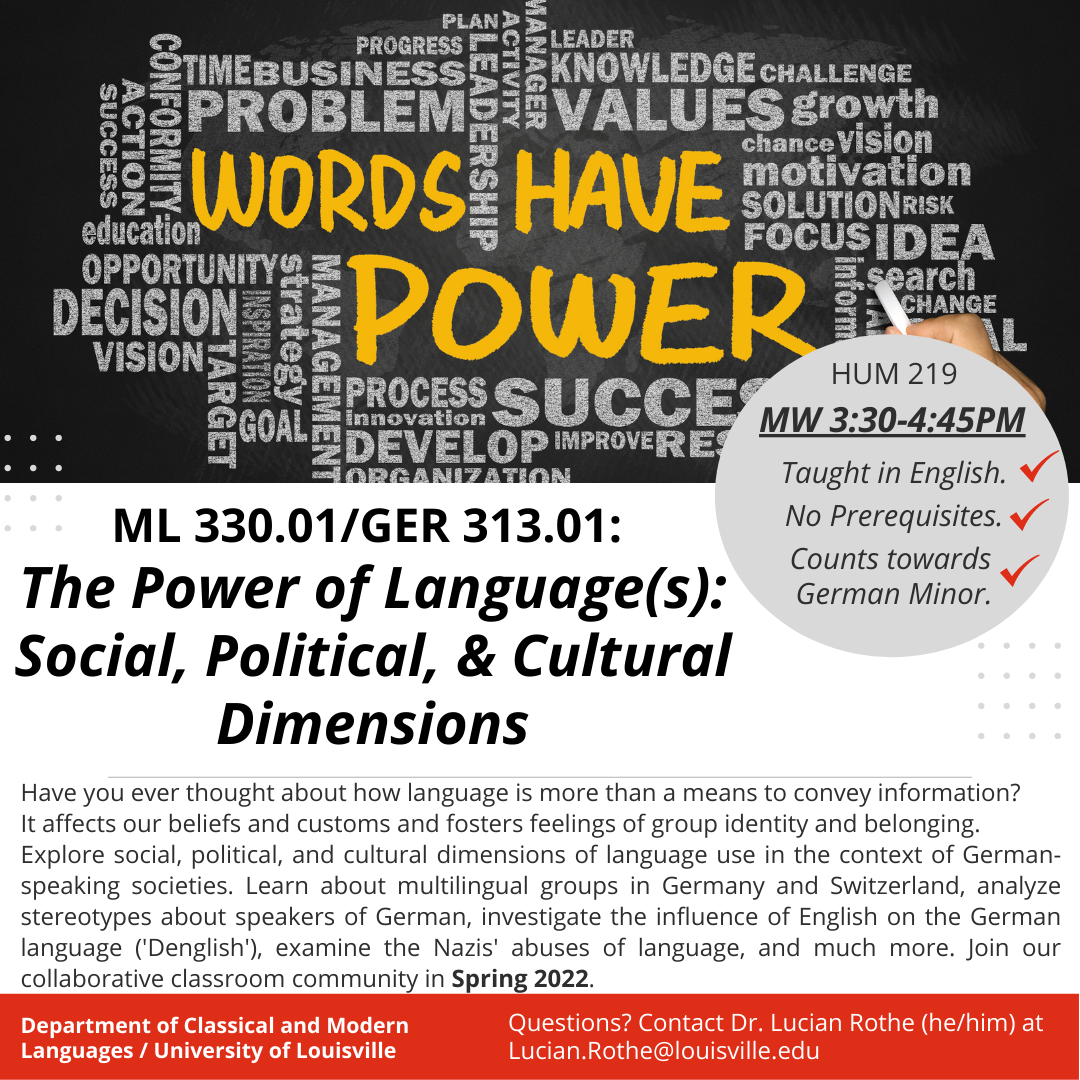 ML 330.01 / GER 313.01: The Power of Language(s): Social, Political, & Cultural Dimensions
