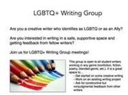 LGBTQ + Writing Group, Are you a creative writer who identifies as LGBTQ or as an aly