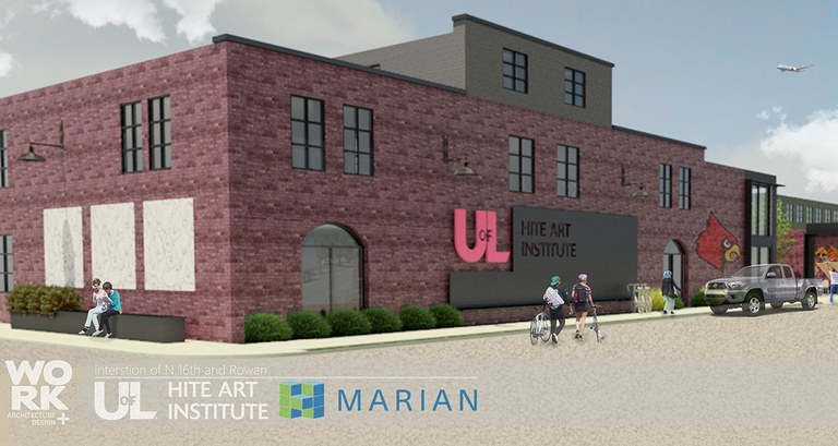 Rendering of exterior of new building - people walking on the street