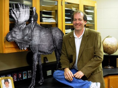 Dr. lee Dugatkin with moose cut out