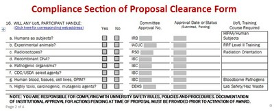Compliance Section of Proposal Clearance Form