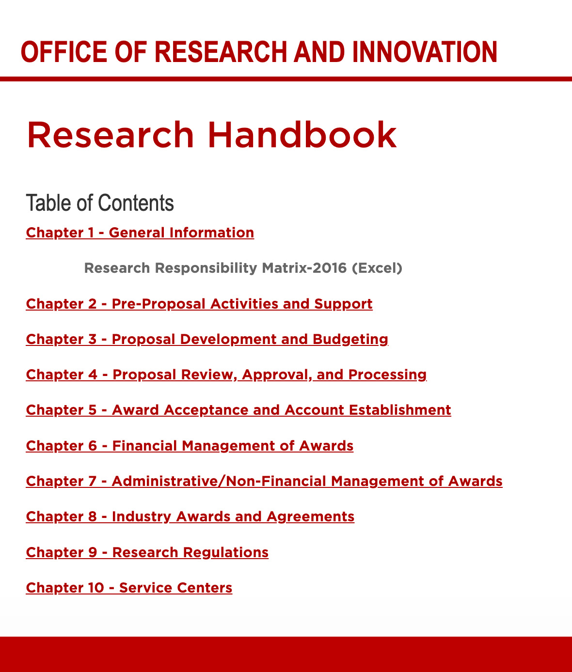 Research and innovation research handbook table of contents