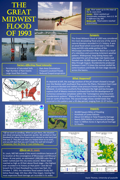 Poster by Kayla Thomas about the Great Midwest Flood of 1993