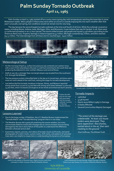 Poster by Kyle Wilkins about the Palm Sunday Tornado Outbreak of 1965