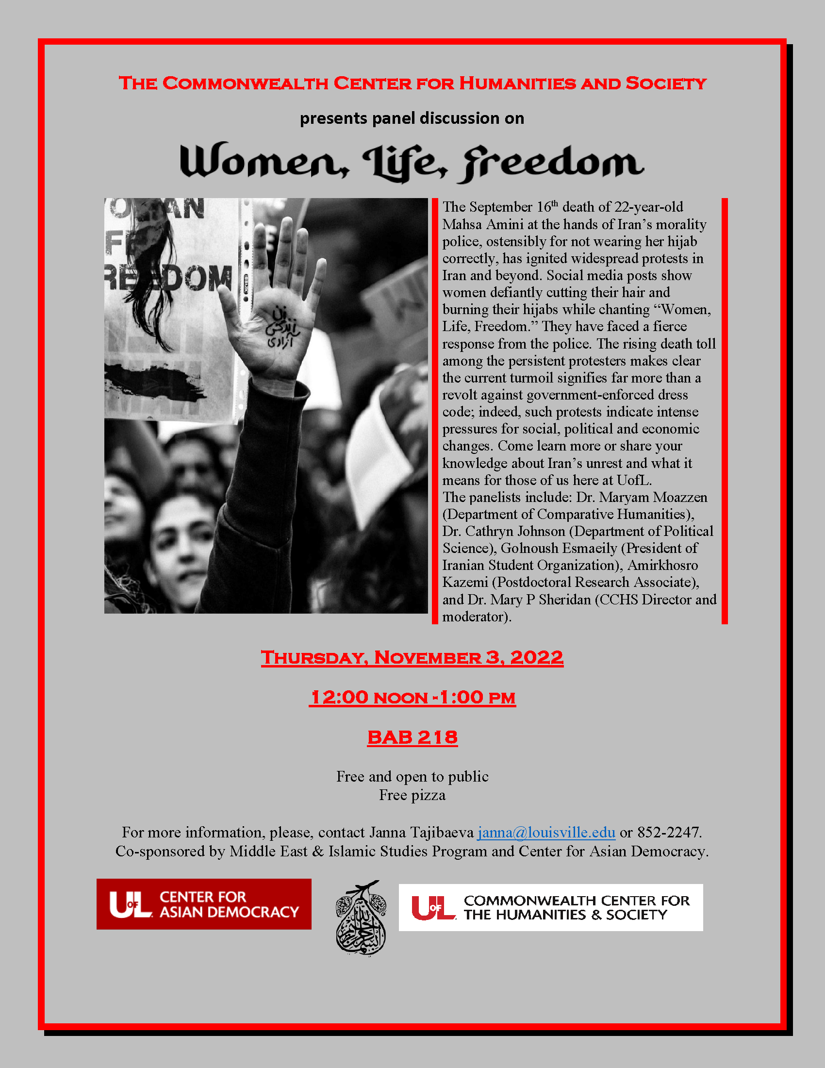 Writing for Public Audiences: Interested in sharing your work with audiences beyond the academy? This workshop will address how scholars can write for the public. Led by Bonnie Jean Feldkamp, Courier Journal Opinion Editor, this workshop will also provide an opportunity to brainstorm how to share your work with the CJ. November 10th 12-1 PM CCHS Conference Room Stevenson Hall, 417 For any questions e-mail brandon.harwood@louisville.edu