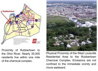 A graphic from UofLs Superfund Center with a map of Rubbertown and a photo. The text includes 
