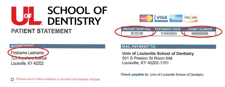 Image of a sample patient bill - University of Louisville School of Dentistry