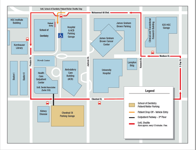 School of Dentistry Parking and Shuttle Map