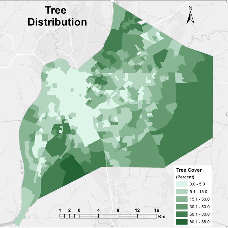 A tree distribution map of Louisville