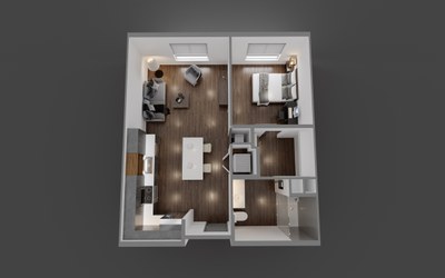 overhead view of single bedroom suite
