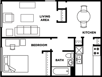One bedroom, one bathroom floorplan at Cardinal Towne
