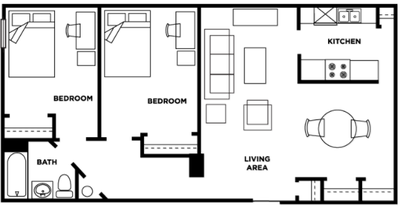 Two bedroom, one bathroom at Cardinal Towne