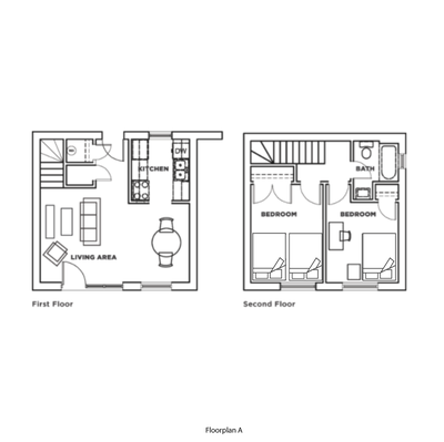 Two bedroom, one bathroom townhome (floorplan A) at Cardinal Towne