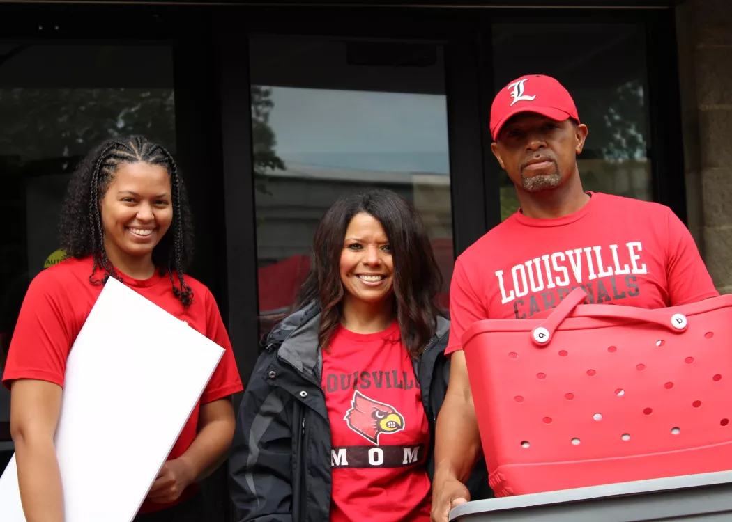 Posing just outside the dorm doors