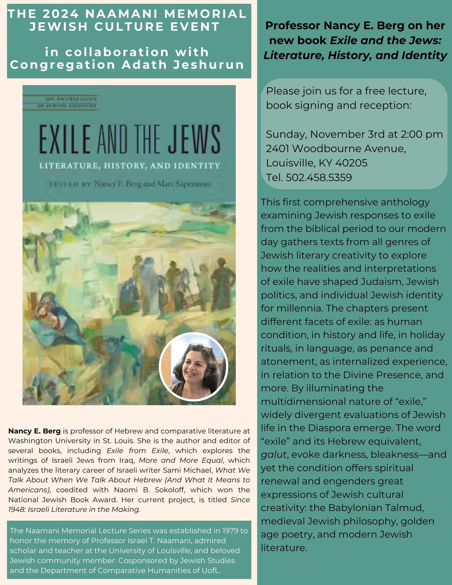 The Jewish Studies Program of UofL and Congregation Adath Jeshurun present the 2024 Naamani Memorial Lecture:Nancy E. Berg: 