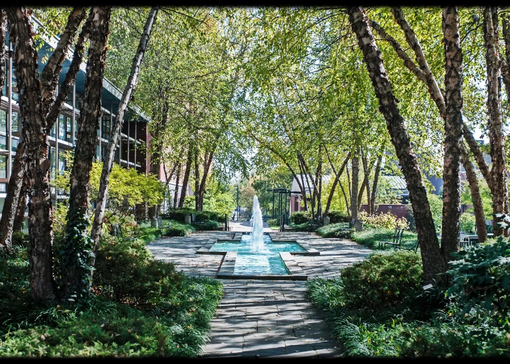 Sunny day at Schneider Hall fountain
