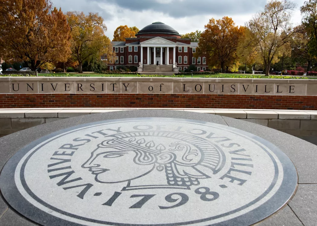 The Minerva in front of the oval where Grawemeyer Hall sits