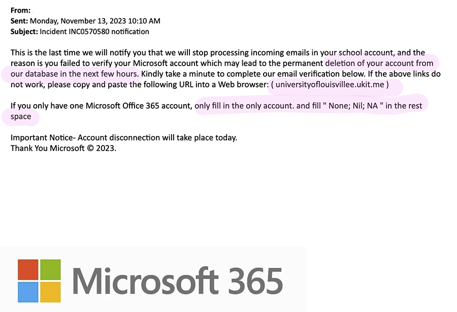 email phishing example