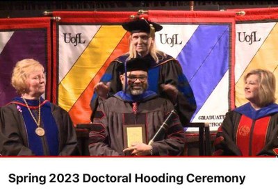 Dr. Luis Alvarado during his hooding ceremony for receiving his Ph.D.  