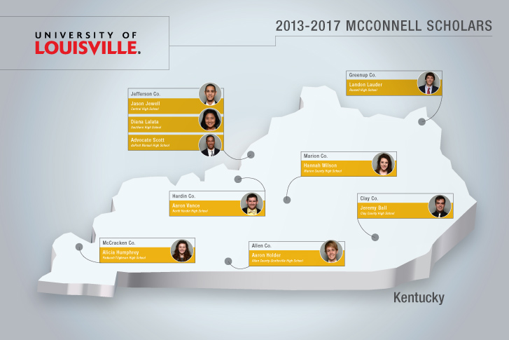 Geographic distribution of McConnell Scholars' Hometowns - Class of 2017