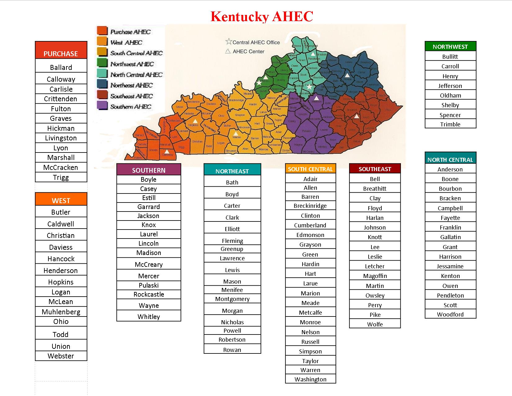 AHEC Counties and Map