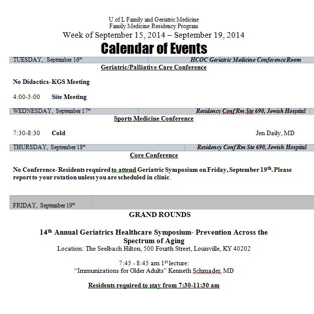 Week of Sept. 15 - 19, 2014