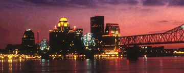 The skyline of Louisville at sunset