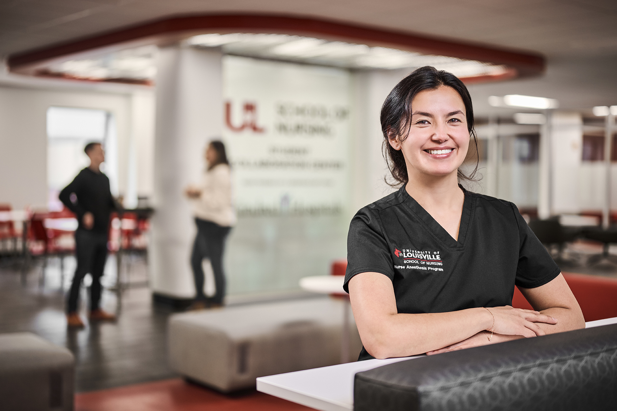 Nurse Anesthesia resident Kamilia Stone pictured standing in the UofL School of Nursing Student Collaboration center