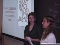 Two women presenting in classroom