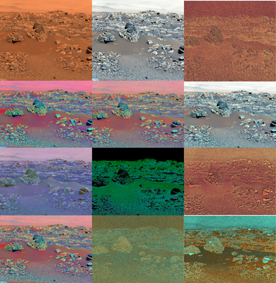 various color images of Mars surface