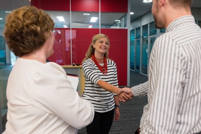 Greeting another employee