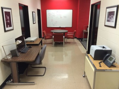 Lab area with desks, computer, and printer