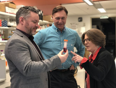 From left: UofL's Dr. Marty O'Toole, Qualigen CEO Michael Poirier, and UofL's Dr. Paula Bates. Qualigen has licensed a number of UofL technologies.