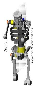 Computer model of ATD with redesigned hip joint and femur
