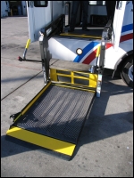 Wheelchair lift deploy to ground from paratransit vehicle