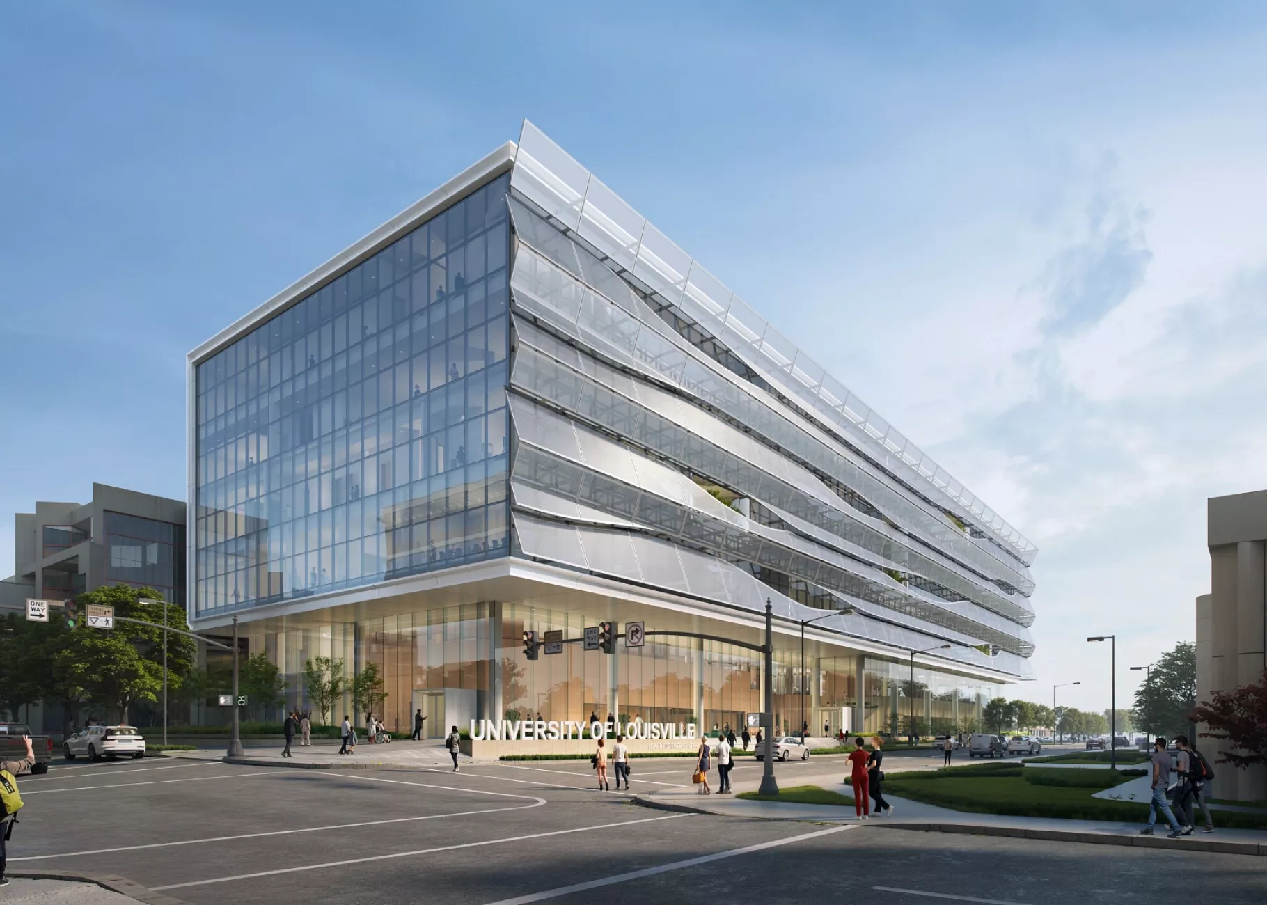 Street-level conceptual rendering of the New HSC Building