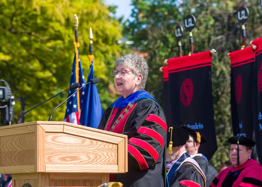 President Kim Schatzel giving her inaugural address