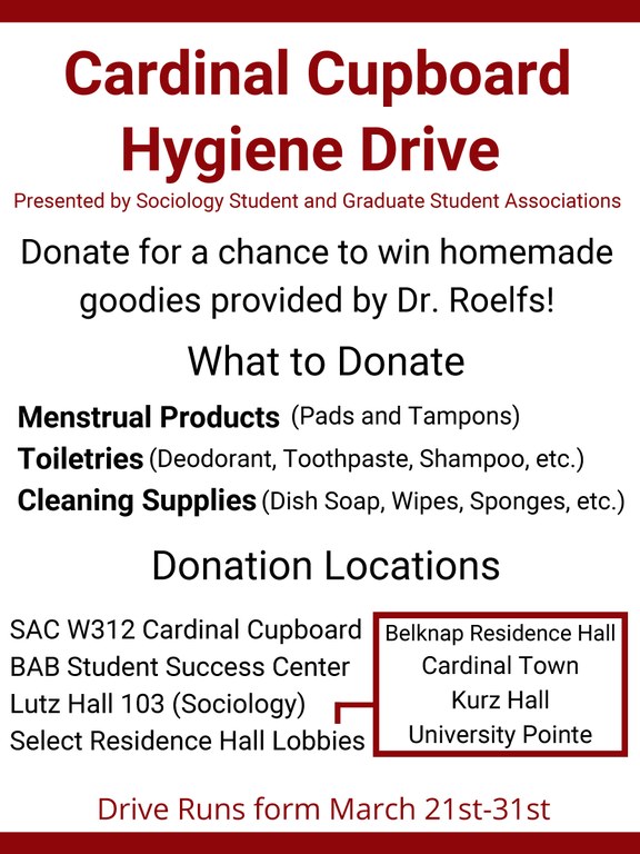 Donation drive for hygiene products for Cardinal Cupboard
