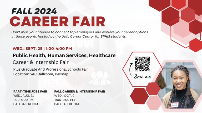 An image promoting a career and internship fair for public health, healthcare 