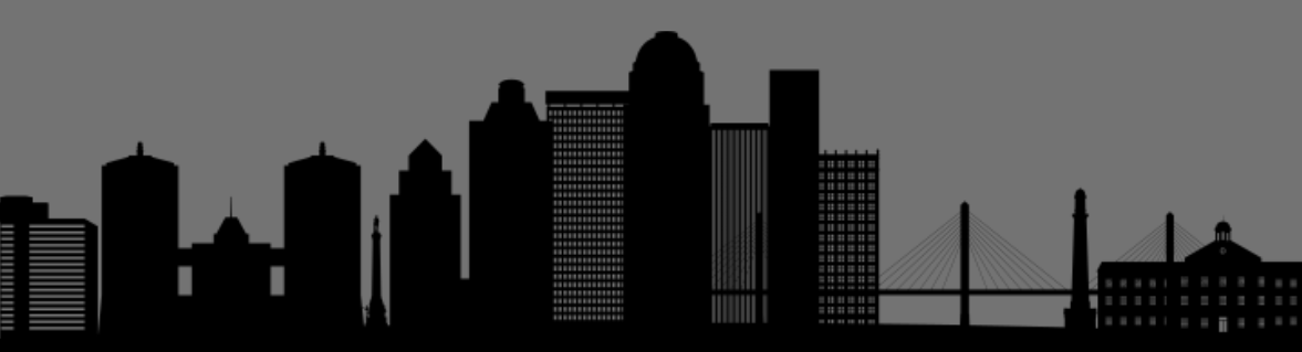 black silhouette of the downtown Louisville skyline.