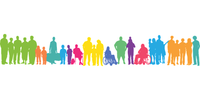 Colorful silhouettes of large variety of people.